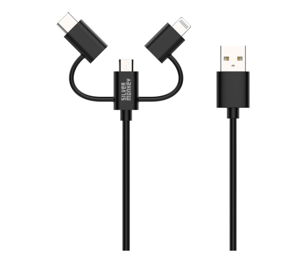 SILVER MONKEY Kabel 3w1 USB-C, Micro USB, Lightning MFI 1m SMA023 - 727060 - zdjęcie